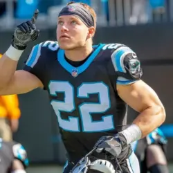Christian MCCAFFREY (22) runs against the visiting Seattle Seahawks at Bank Of America Stadium in Charlotte^ NC. The Panthers lose to the Seahawks^ 30-27. November 25^ 2018
