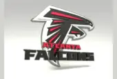 Emblem of the Atlanta Falcons. The Atlanta Falcons are a professional American football team. Template for presentation or infographics. 3D render. 3D Illustration