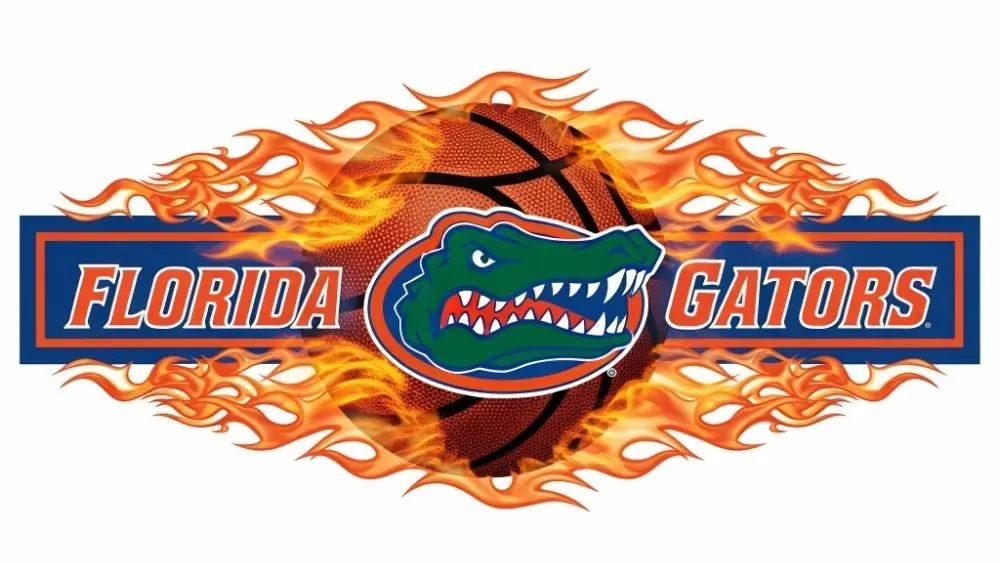 Florida Gators basketball logo with basketball and flames and put them in a border in a row