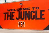 The 65^515 seat Paycor Stadium on the banks of the Ohio River is home to the NFL Cincinnati Bengals Cincinnati^ OH^ USA - March 17^ 2024 'Welcome To the Jungle' sign with'Bengals' logo