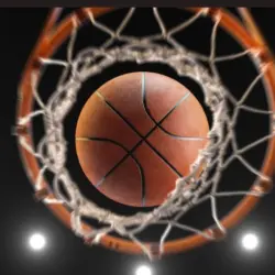 3d rendering basketball on hoop and lighting from roof stadium