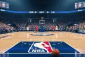 (AI-generated image) NBA BASKETBALL COURT WITH BALL This content was generated by an Artificial Intelligence (AI) system.