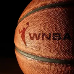 Closeup of a basketball with the WNBA logo and text Raleigh^ NC - USA - 06-13-2024
