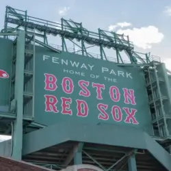 Close up of 'Boston Red Sox' sign at Fenway Park Boston^ MA^ USA^ 2020-09-05