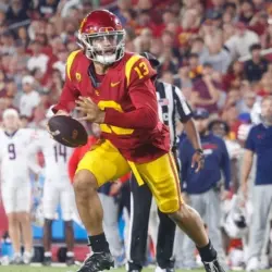 Southern California quarterback Caleb Williams (13) in actions during an NCAA college football game against the Arizona^ Oct. 7^ 2023 in Los Angeles.