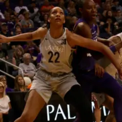 A'ja Wilson center for the Los Vegas Aces at Talking Stick Resort Arena in Phoenix^ Arizona USA June 10^2018.
