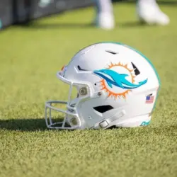 MIAMI DOLPHINS HELMET shown on FIELD. Game VS JACKSONVILLE JAGUARS PRE SEASON WEEK 3 AUGUST 26^ 2023 EVERBANK STADIUM JACKSONVILLE FLORIDA