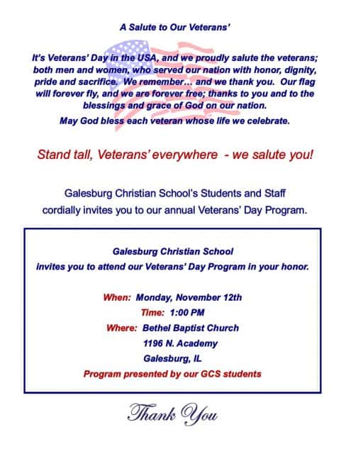 Galesburg Christian School Veterans’ Day Program