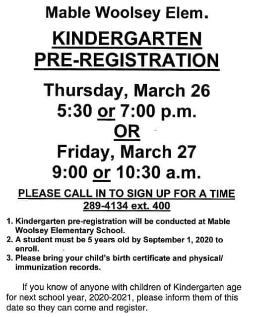 Mable Woolsey Elementary Kindergarten Pre-Registration | WGIL 93.7 FM ...