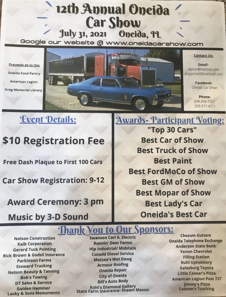 12th Annual Oneida Car Show WGIL 93.7 FM & 1400 AM