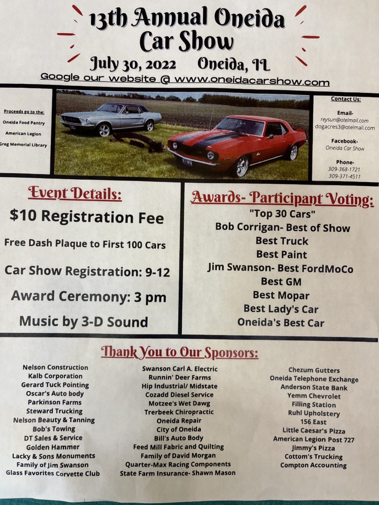 13th Annual Oneida Car Show WGIL 93.7 FM & 1400 AM