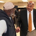 The Galesburg Chamber of Commerce hosted its 44th Annual Thanksgiving Luncheon on Monday, Nov. 21, 2022, at Cedar Creek Hall. Pictured are Galesburg City Councilman Dwight White, left, and City Manager Gerald Smith. (Photos by Bill Gaither)