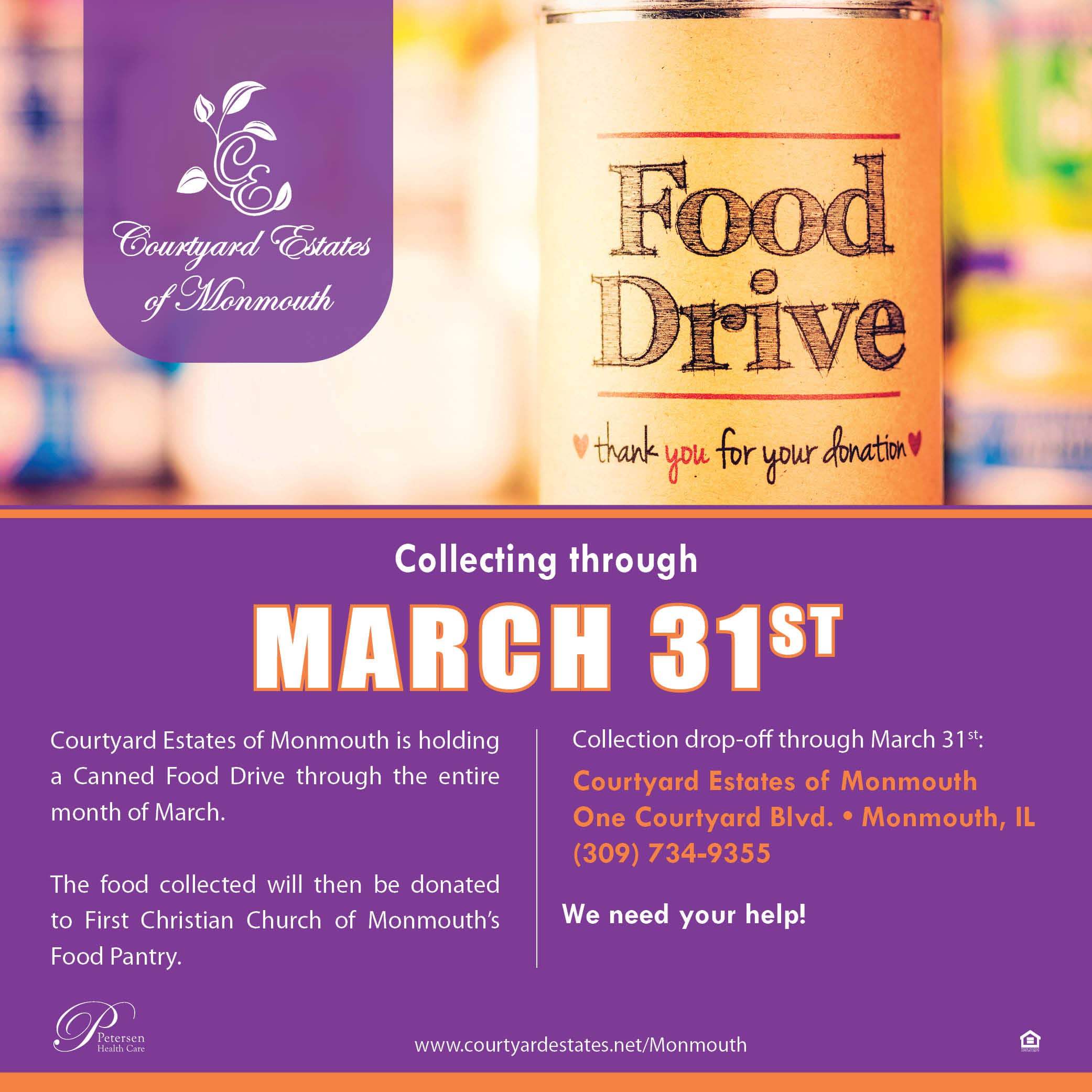 Food Drive for First Christian Church of Monmouth’s Food Pantry