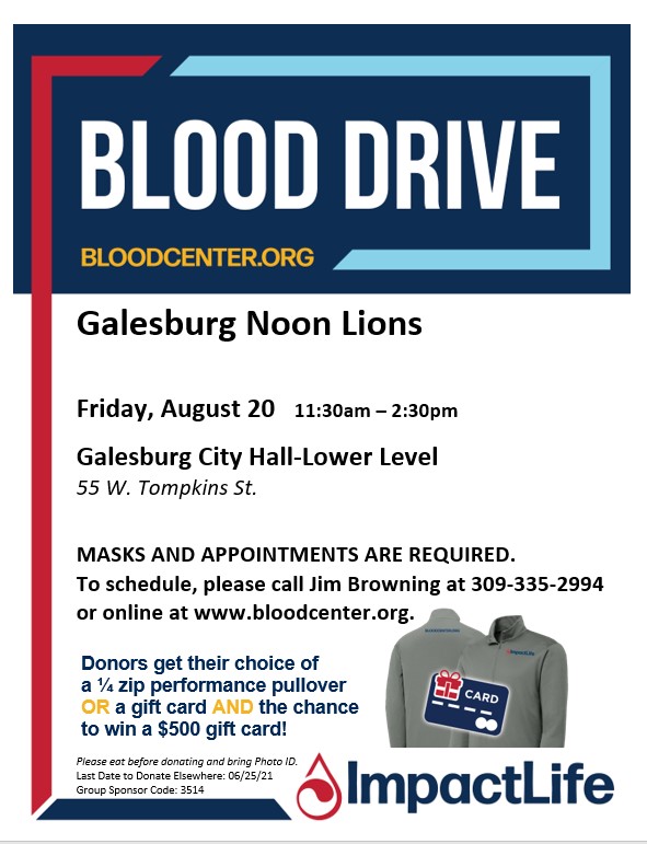 Blood Drive sponsored by Galesburg Lions Club - Vimarsana News