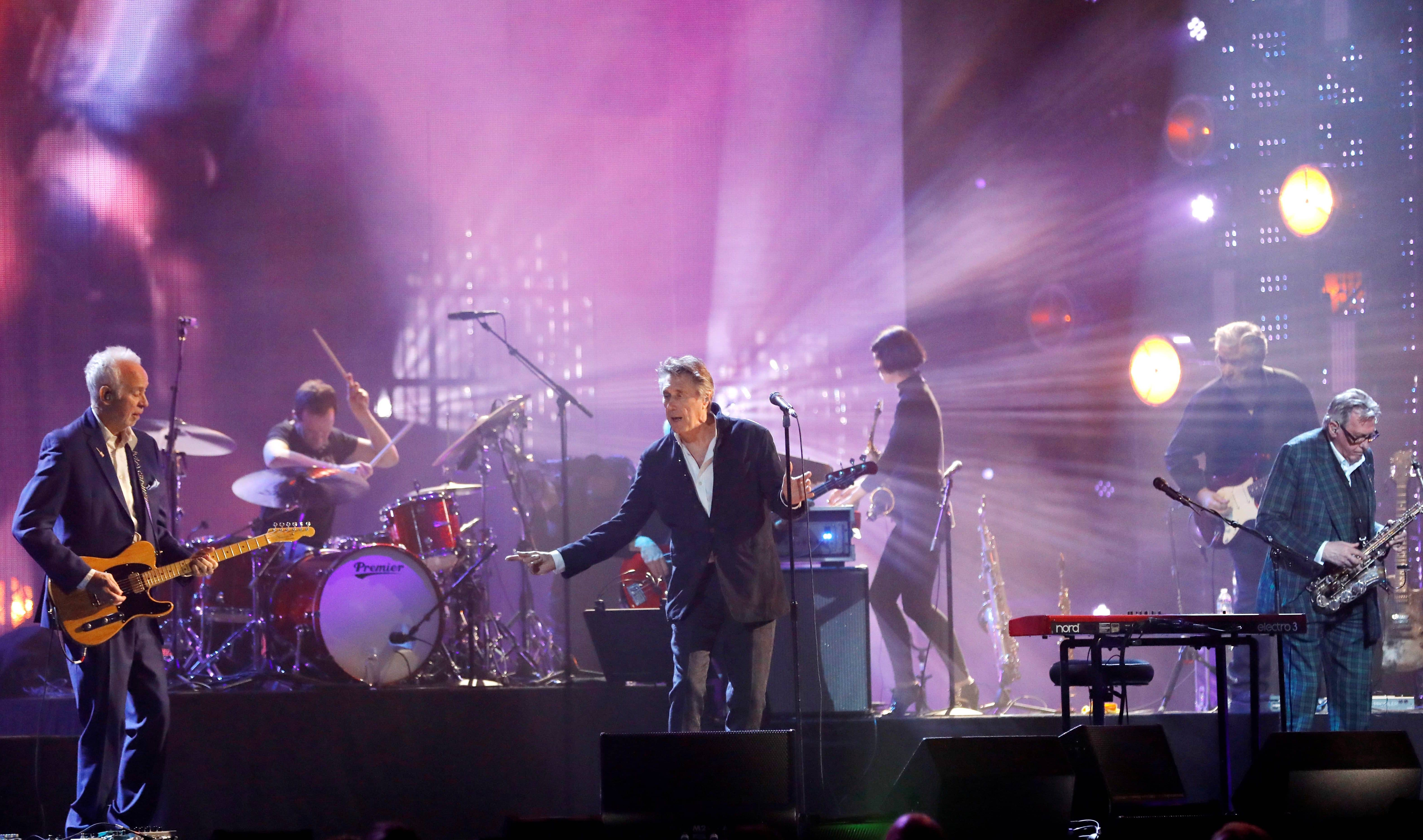 inductees-manzanera-ferry-mackay-and-jobson-of-roxy-music-perform-during-the-2019-rock-and-roll-hall-of-fame-induction-ceremony-in-brooklyn-new-york