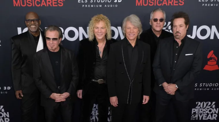 Phil X^ David Bryan^ Jon Bon Jovi^ Hugh McDonald and Tico Torres of Bon Jovi at the MusiCares Person of the Year Gala. LOS ANGELES^ USA. February 02^ 2024