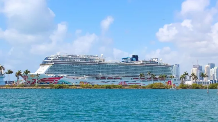 Port of Miami with cruise ships Norwegian Joy. Miami is a major port in United States for cruise liners.