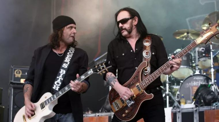 Bass player Ian "Lemmy" Kilmister (R) and guitarist Phil Campbell of Motorhead perform on July 4^ 2009 in Brno^ Czech Republic.