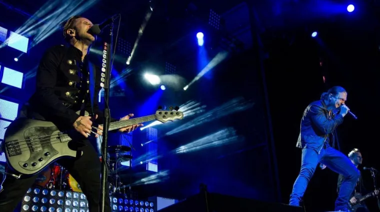 Brent Smith and Eric Bass with Shinedown perform live onstage at Rockstar Uproar Festival on September 25 2012 in Nampa^ Idaho.