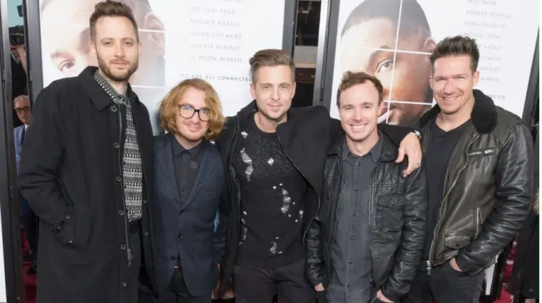 Brent Kutzle^ Drew Brown^ Ryan Tedder^ Eddie Fisher and Zach Filkins of OneRepublic attend Collateral Beauty movie premiere at Frederick Rose Hall Jazz at Lincoln Center New York^ NY - Dec 12. 2016