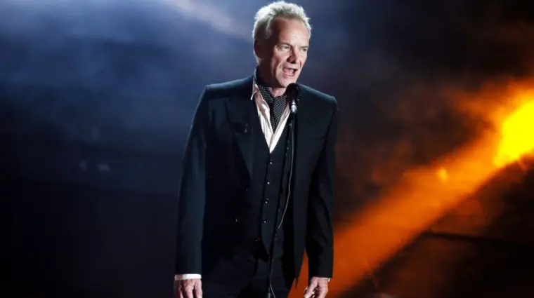 Sting performs on the stage of the 68th Sanremo Song Festival on February 7^ 2018^ in Sanremo^ Italy.