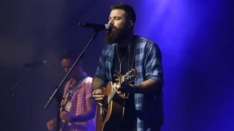 Jordan Davis performs at CMT's RAMJAM on June 3^ 2019 at TopGolf in Nashville^ Tennessee.