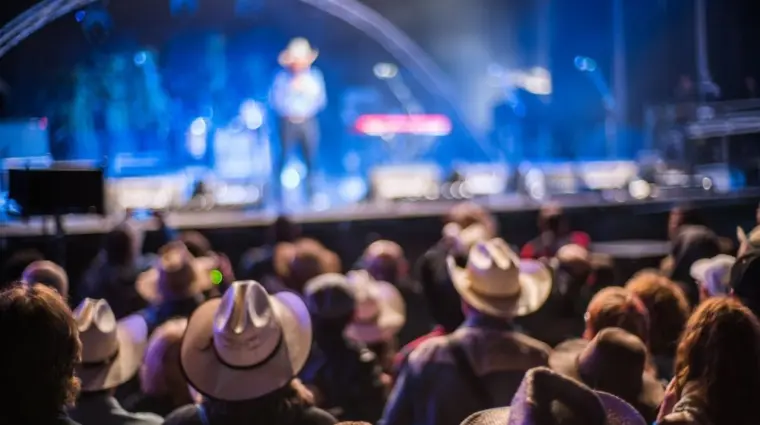 Audience at the Huercasa Country Festival 2017 in Riaza^ Segovia^ Spain^ enjoying live country music performances with a festive atmosphere.