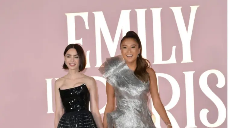 Lily Collins and Ashley Park at the premiere for season 4 of Emily in Paris at the Egyptian Theatre. LOS ANGELES^ USA. August 14^ 2024