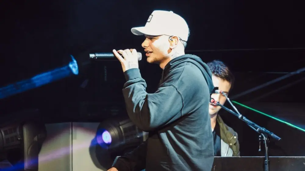 Kane Brown performs on stage during Chris Young's Losing Sleep 2018 World Tour at Infinite Energy Center. DULUTH^ GA^ USA - FEBRUARY 15TH^ 2018