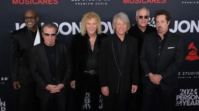 Phil X^ David Bryan^ Jon Bon Jovi^ Hugh McDonald and Tico Torres of Bon Jovi at the MusiCares Person of the Year Gala. LOS ANGELES^ USA. February 02^ 2024
