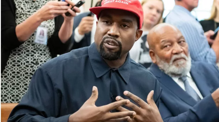 Kanye West speaks with US President Donald J. Trump in the White House Oval Office^ 2018