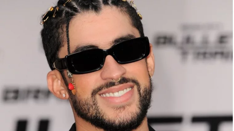 Bad Bunny at the Los Angeles premiere of 'Bullet Train' held at the Regency Village Theatre in Westwood^ USA on August 1^ 2022.