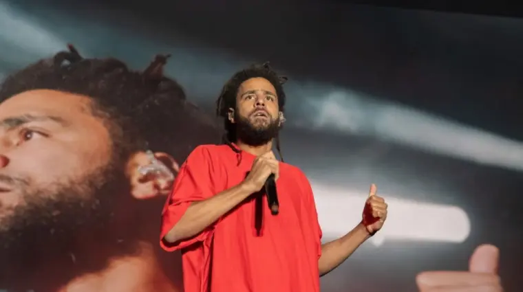 J Cole performs at Bonnaroo music festival Manchester^ Tennessee USA - 06-18-2022