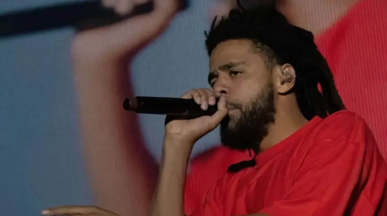 J Cole performs at Bonnaroo music festival Manchester^ Tennessee USA - 06-18-2022