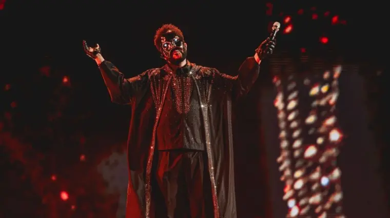 The Weeknd performs on stage at Lincoln Financial Field during the "After Hours til Dawn Stadium Tour." Philadelphia^ PA USA - July 30^ 2025