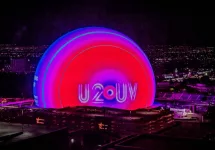 The MSG Sphere showing U2:UV advert for U2 concert ; Las Vegas^ Nevada^ November 7^ 2023: