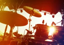 Drum set on stage^ silhouette