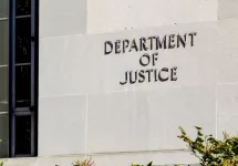 Sign of United States Department of Justice(DOJ) on their headquarters building in Washington^ D.C. USA. Washington D.C.^ USA - March 1^ 2020