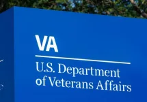 Signage and logo of the U.S. Department of Veterans Affairs - providing healthcare services to military veterans. Fort Wayne - Circa August 2018