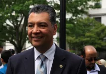 Senator Alex Padilla (D-CA) while Secretary of State for California^ speaks at the annual Muslim Day at the Capitol event in Sacramento – April 24^ 2017
