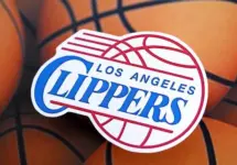 Los Angeles Clippers basketball team badge lies on basketball balls background banner