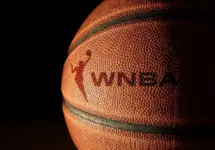 Closeup of a basketball with the WNBA logo and text Raleigh^ NC - USA - 06-13-2024