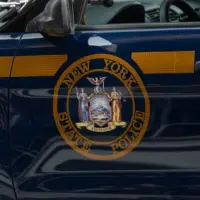 New York State Police Car. Emblem on Door of Trooper Car Manhattan^ New York^USA - November 11. 2019