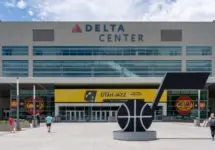 Delta Center in Salt Lake City^ Utah^ USA - June 28^ 2023. The Delta Center is an indoor venue.