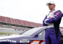 Denny Hamlin gets ready to qualify for the GEICO 500 in Lincoln^ AL^ USA. April 20^ 2024 - Lincoln^ AL^ USA