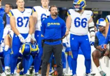 Rams head coach Sean McVay watches during an NFL preseason football game against the Cowboys at SoFi Stadium^ Saturday Aug. 9^ 2025^ in Inglewood^ Calif.