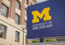 University of Michigan logo at college campus Ann Arbor^ MI - May 27^ 2022