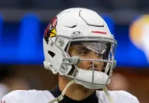 Arizona Cardinals wide receiver Michael Wilson (14) warms up before an NFL football game against the Los Angeles Rams at SoFi Stadium^ in Inglewood^ Calif. on Sunday January 4^ 2026.