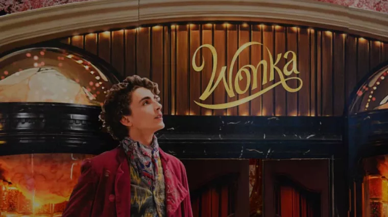 Standee of movie 'Wonka' displays at the theater.