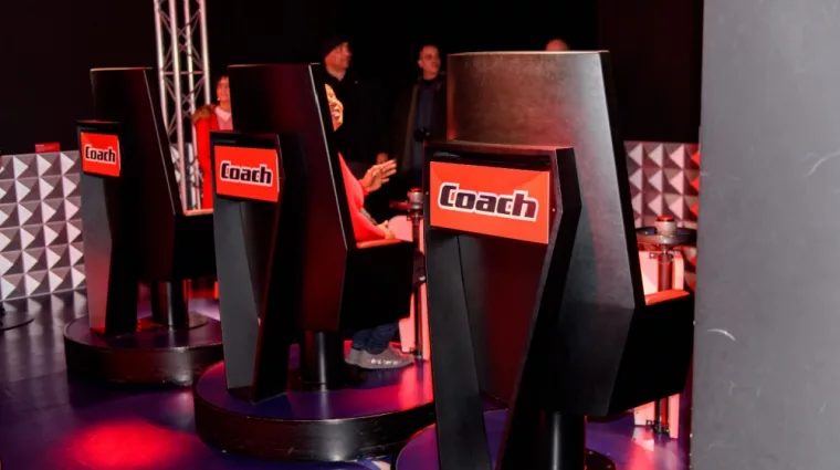 "COACH' chairs in the Replica of NBC's 'The Voice' TV show studio in the Wax Museum Grevin in Paris^ France